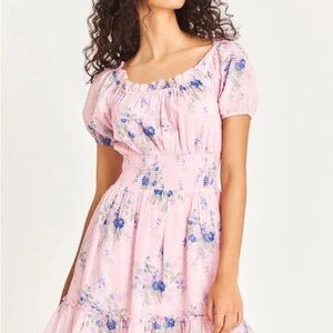 LoveShackFancy Pink and Blue Floral Mini Dress